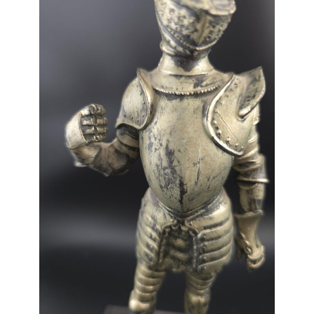 Vintage 1969 Depose Italy Fontanini Pewter Knight Figurine Carrara Marble Base - Picture 9 of 12